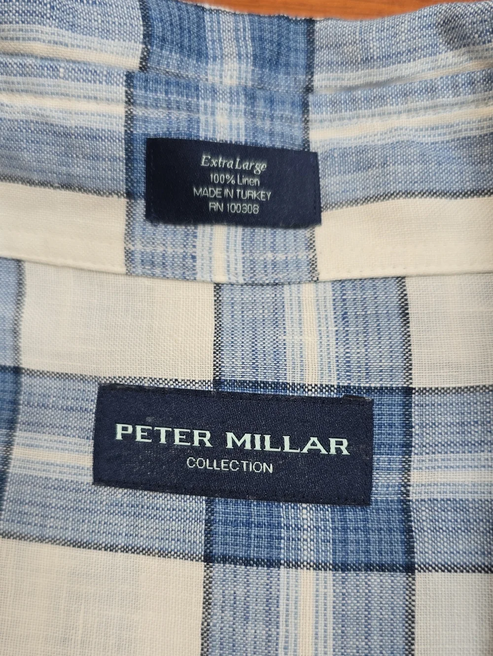 Peter Millar 100% Linen Blue Plaid Button Down Shirt Long Sleeve Sz. XL - Picture 11 of 15